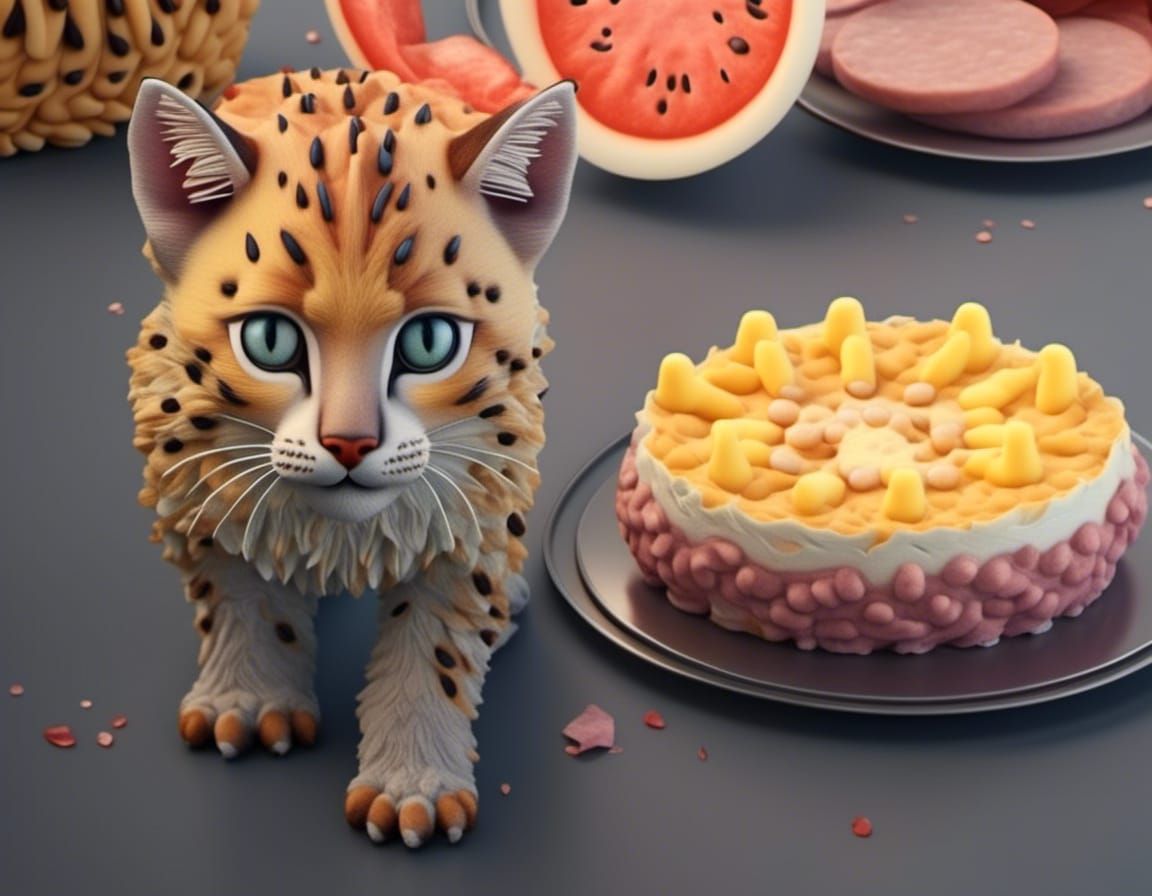Hyperrealistic Cheese and Sausage Cat Portrait