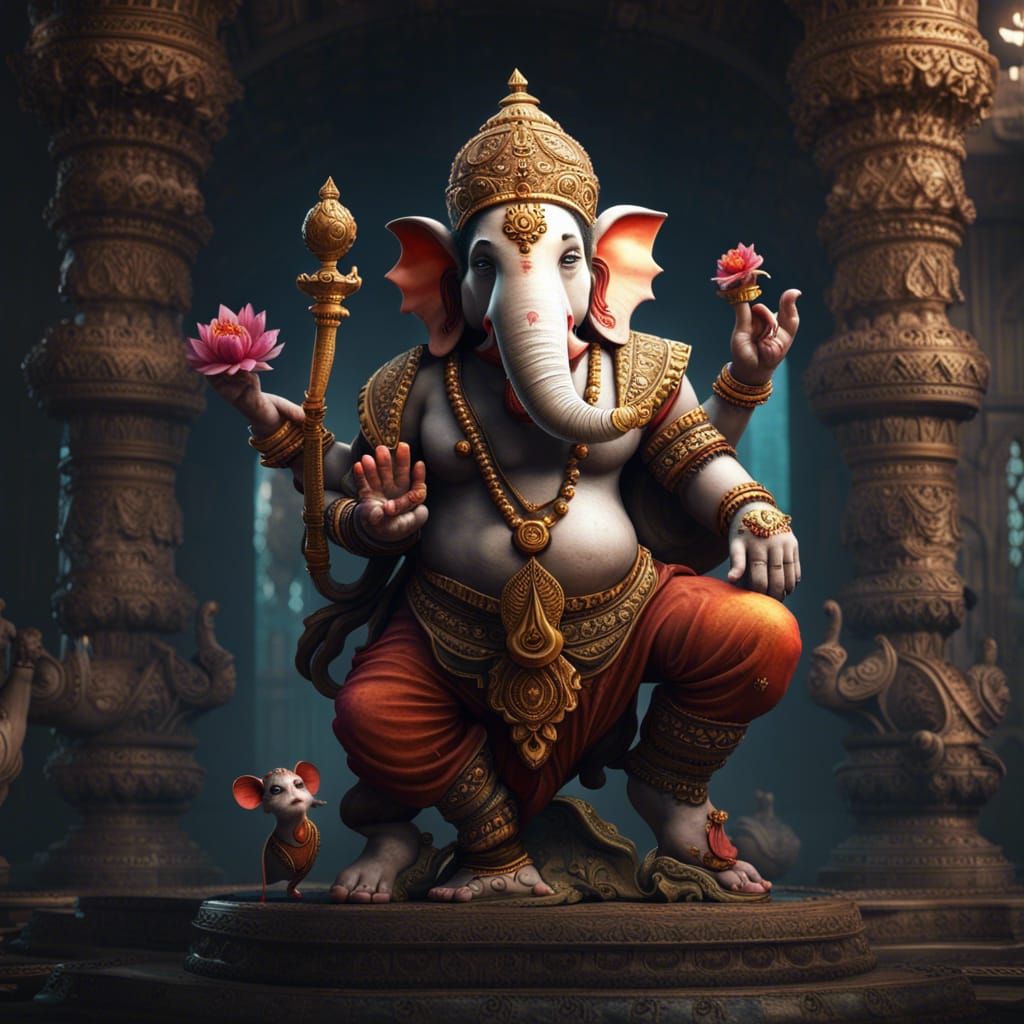 White Ganesha with Lotus