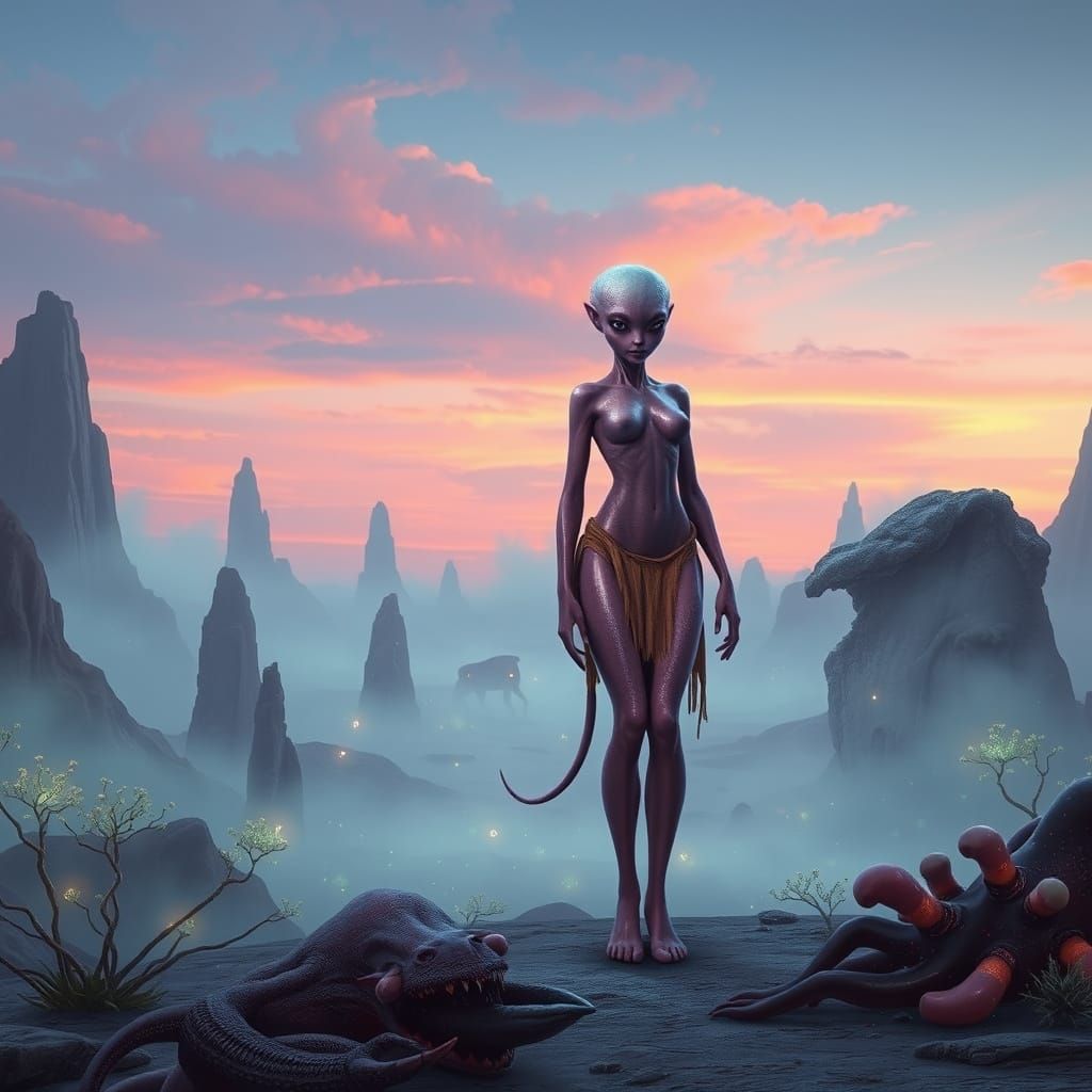 Pink Alien on an Alien Planet