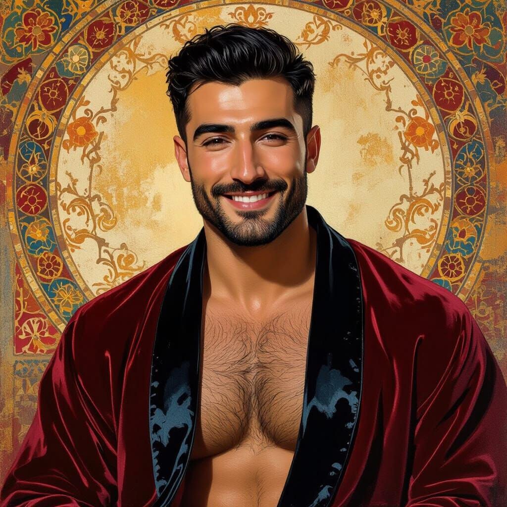 Detailed Impressionist Portrait of Man in Velvet Robe