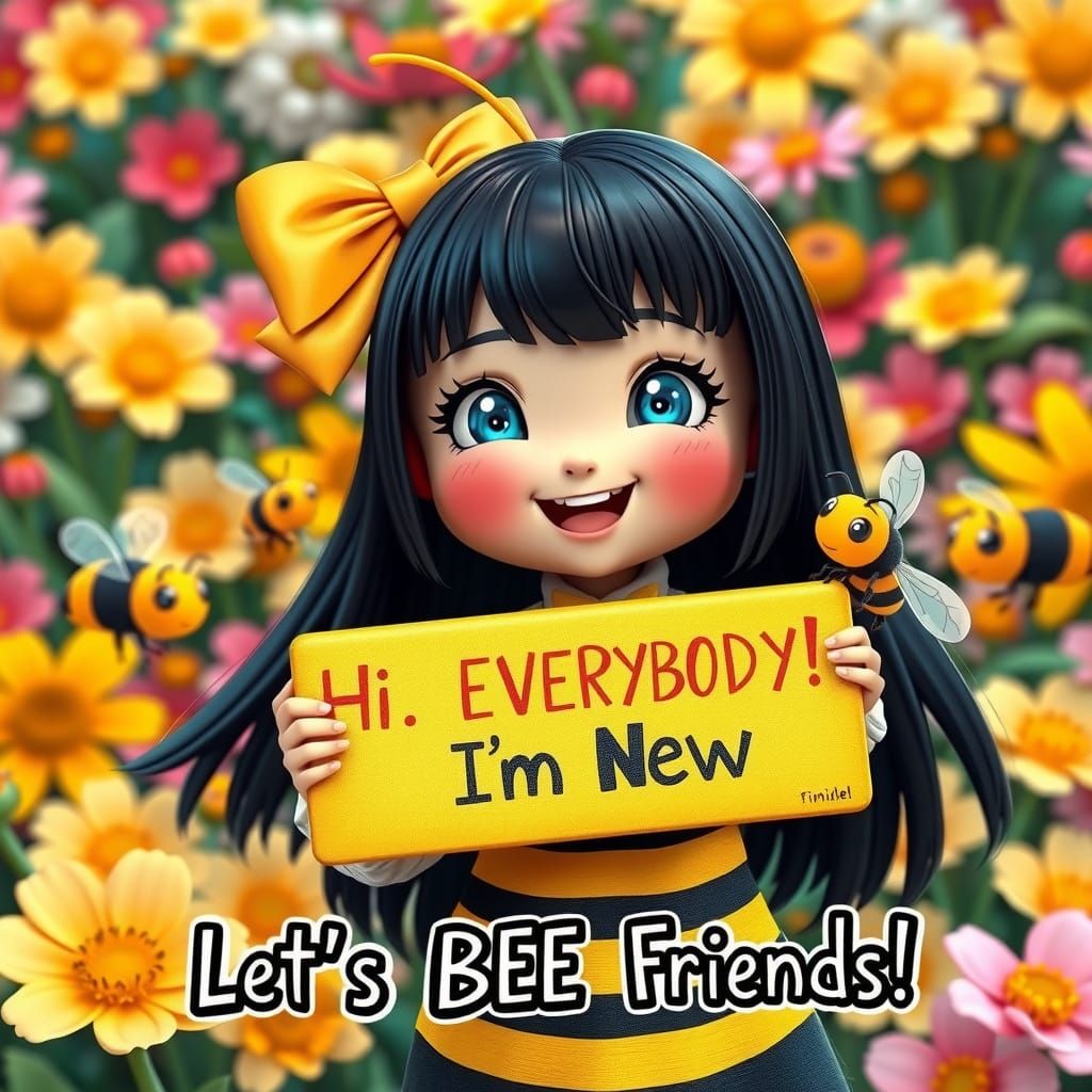 Whimsical 3D Bumblebee Girl in Origami Style