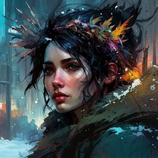 Dramatic Portrait of Dark-Haired Girl in Oil