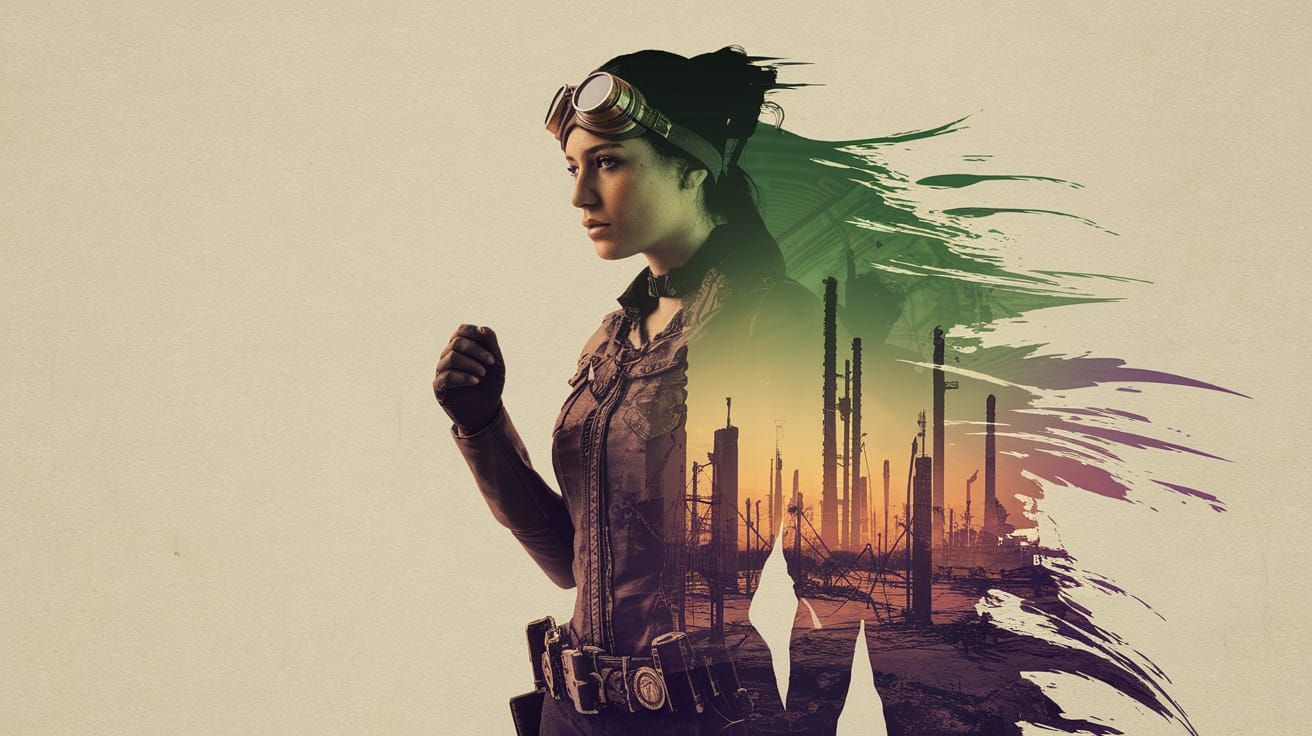 Steampunk Apocalypse in Ethereal Ink Blot Style