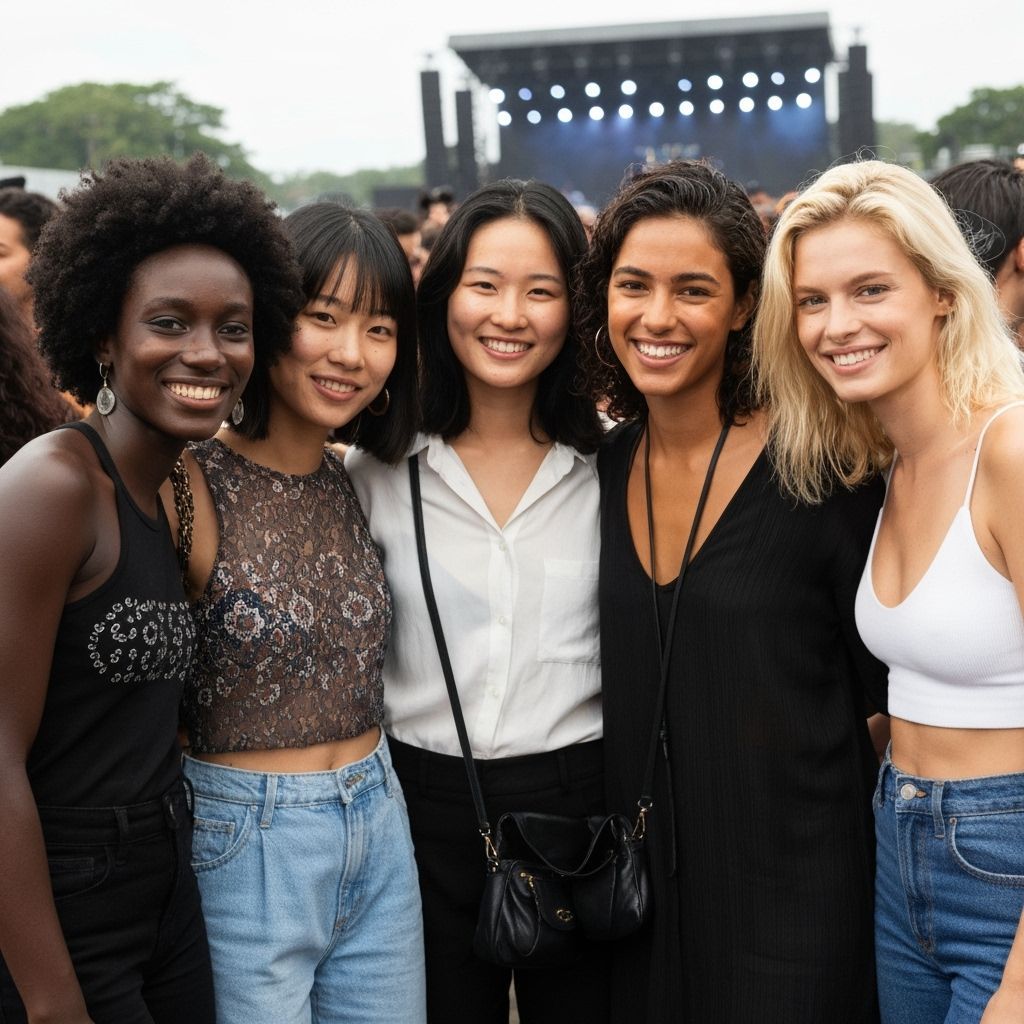 Diverse Women at Brazil Rock Concert: Photorealistic Portrai...