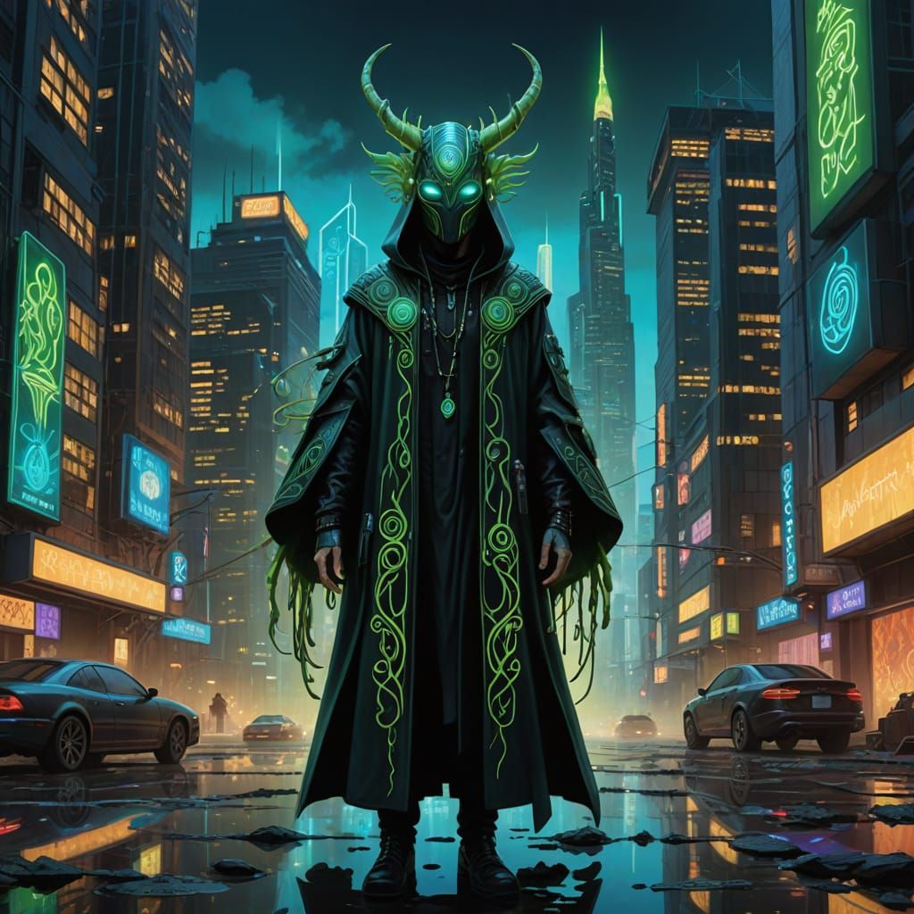 Fuse the organic wisdom of Indigenous traditions with the neon-drenched grit of cyberpunk