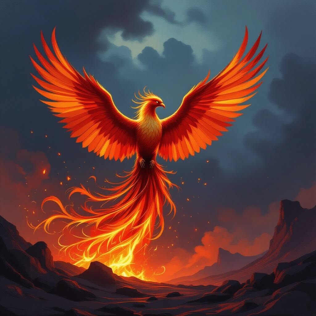 Majestic Phoenix Rises from Volcanic Landscape in Dramatic O...