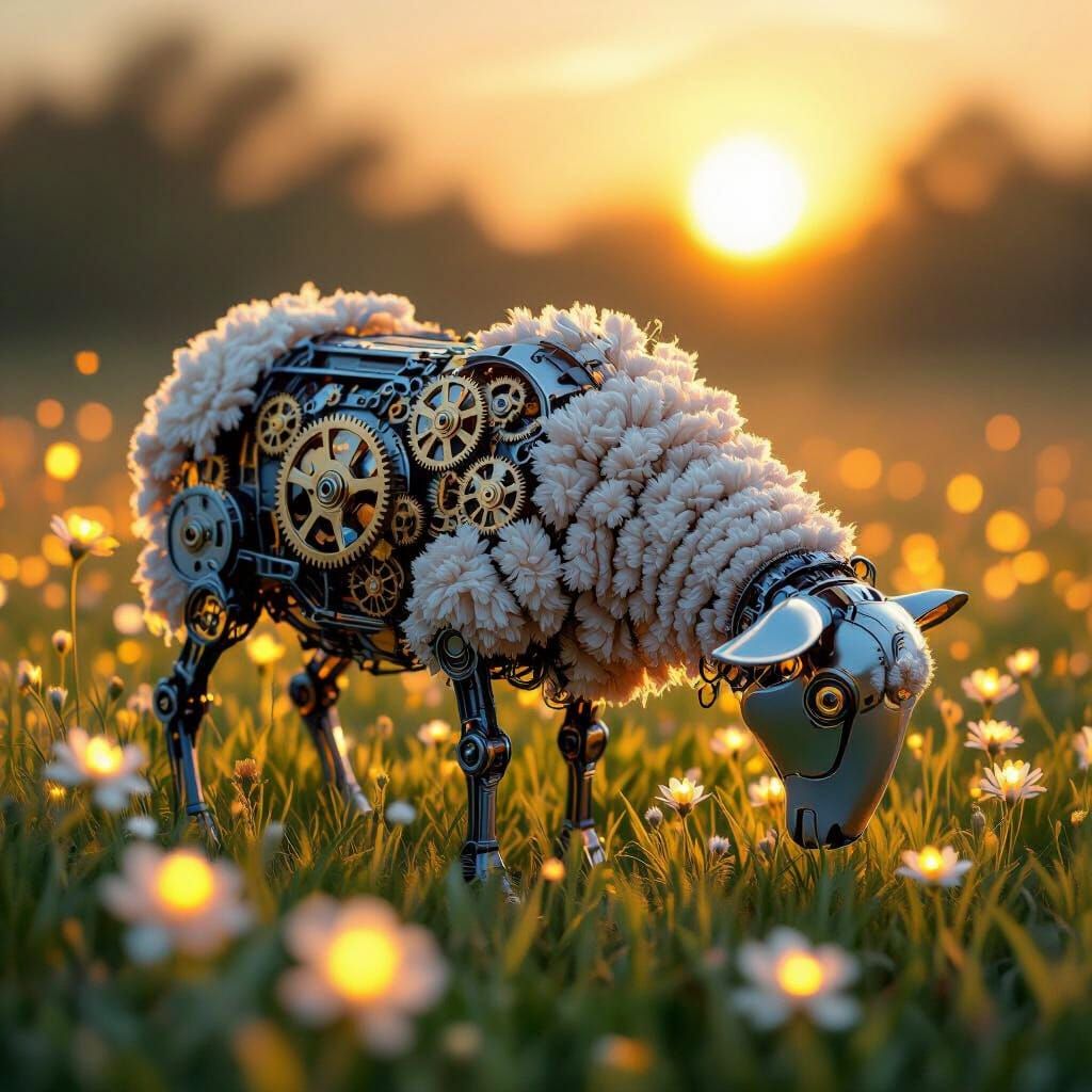 Mechanical Sheep Grazing in Bioluminescent Field