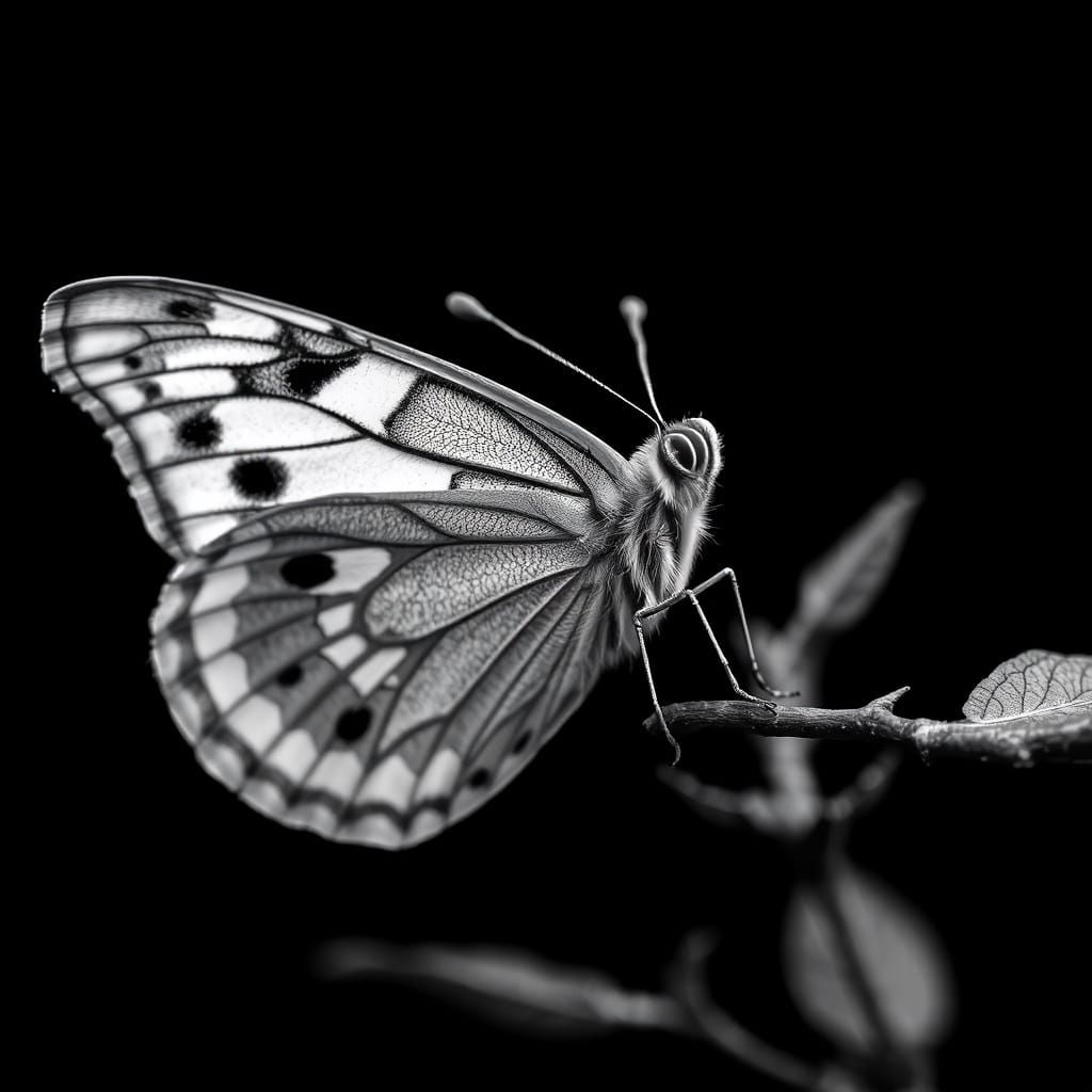 Delicate Butterfly in Dramatic Black and White