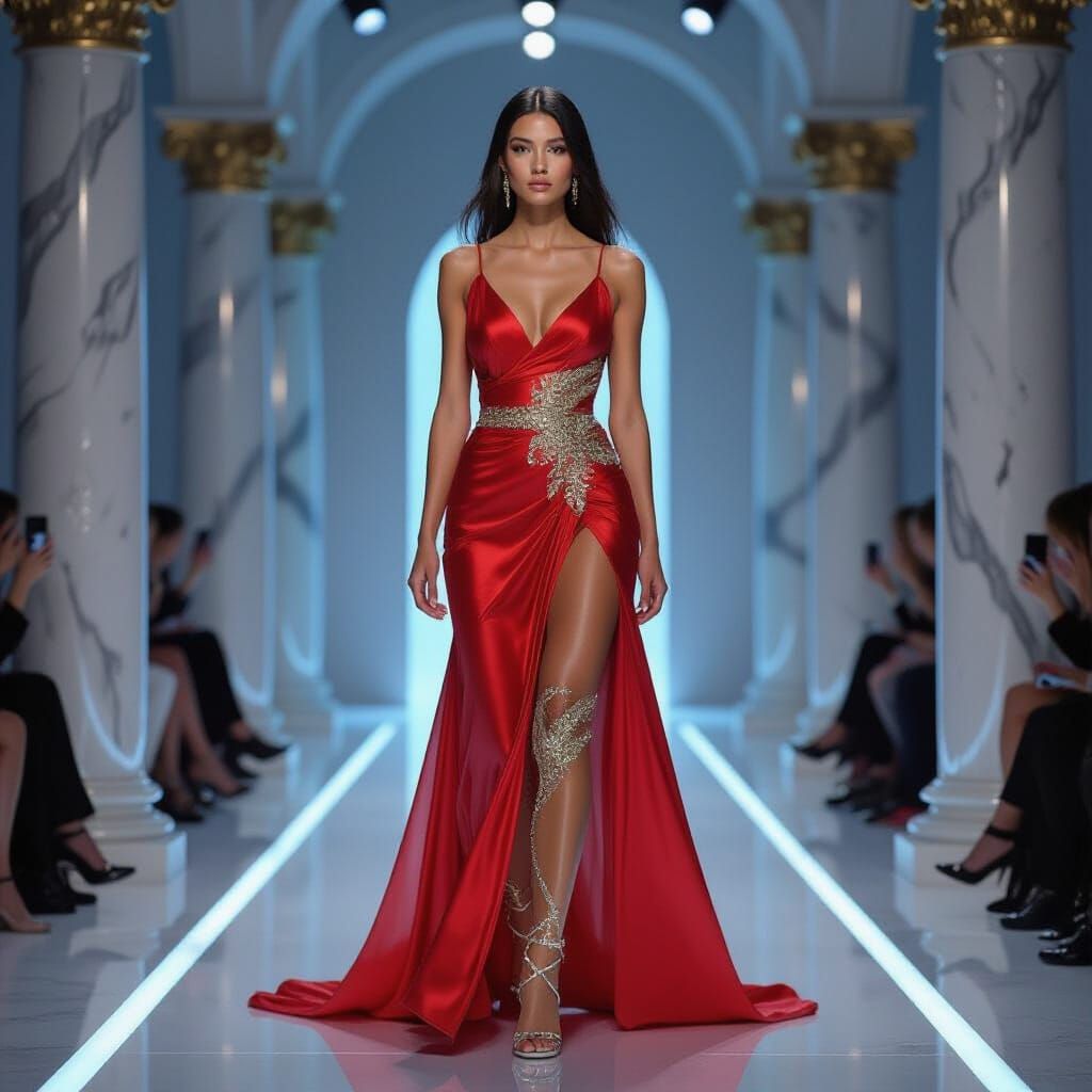 Futuristic Fashion Runway in Neon Futurism Style