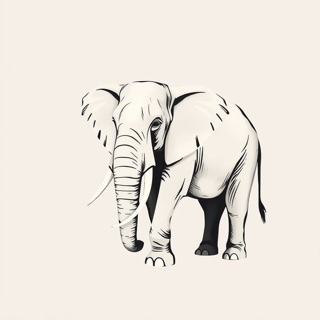 Serene Monochromatic Elephant Design in Minimalist Style