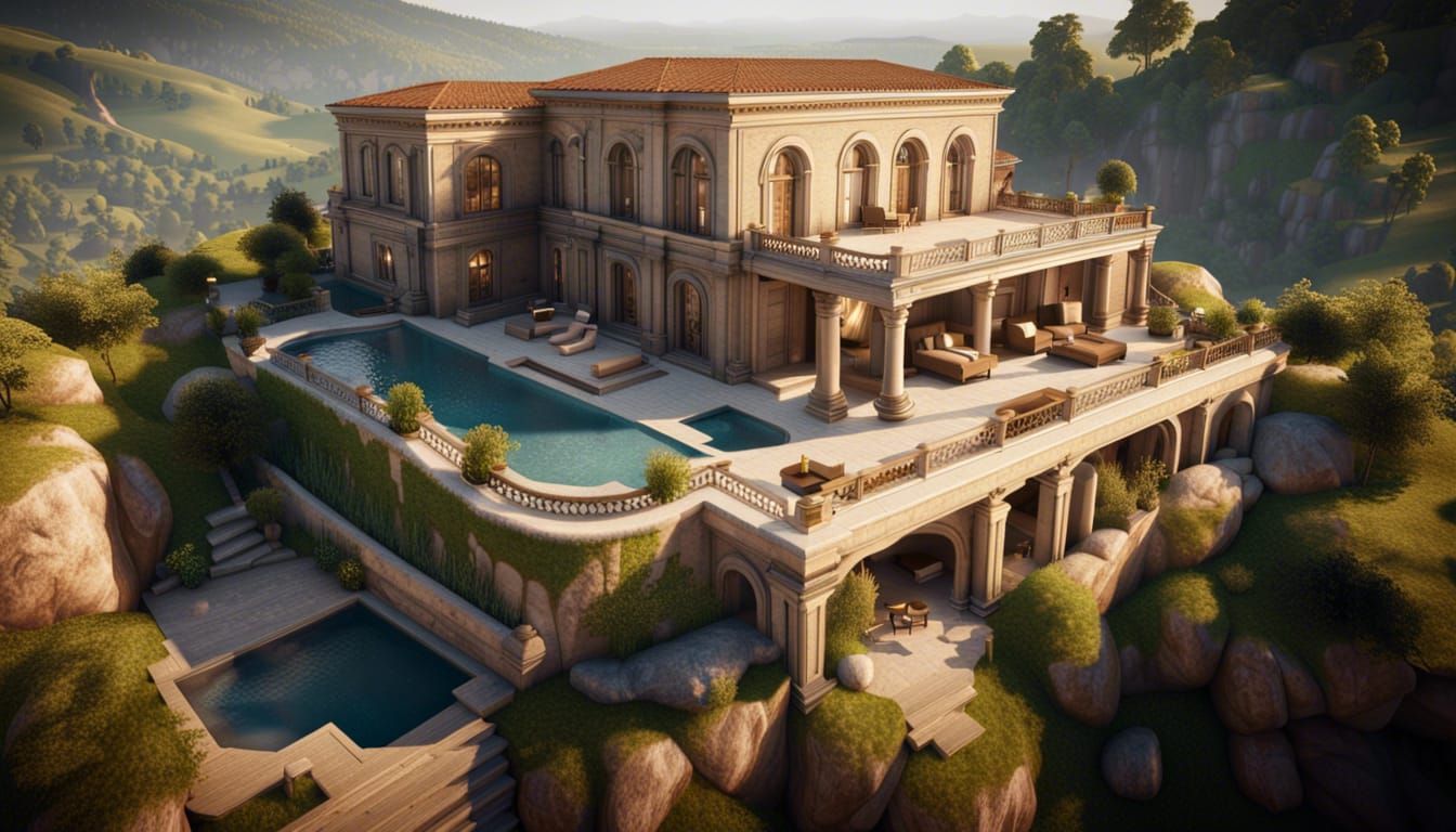 Luxury Villa Overlooking Megalopolis in 3D Render