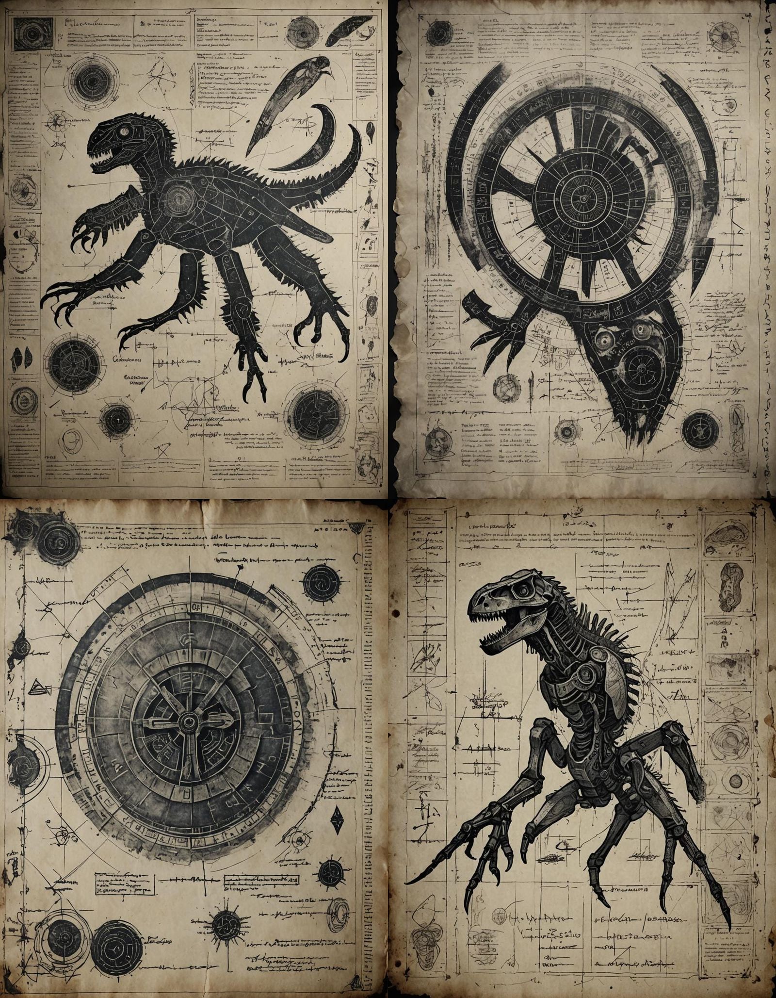 Photorealistic Blueprint of Ancient Artifact in Black and Wh...