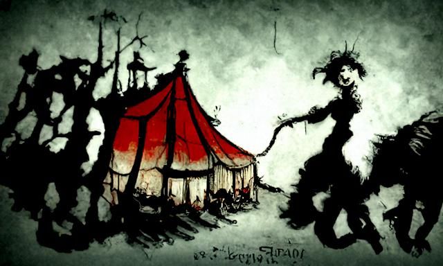 Creepy Circus Scene in Arthur Rackham Style
