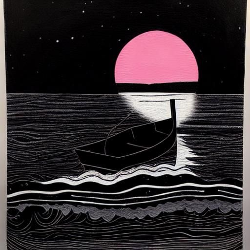 Boat Silhouette with Weeping Woman in Lichtenstein Style