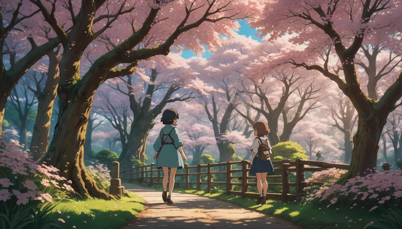 Ghibli Baby Doll in Cherry Blossom Forest