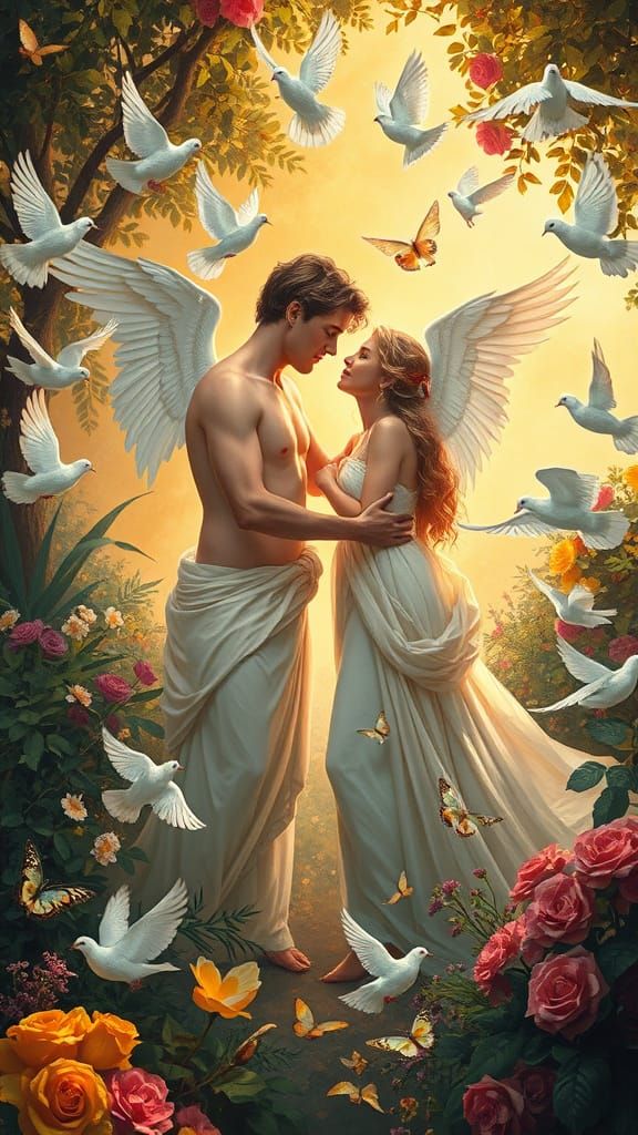 Psyche and Eros in a Dreamlike Classical Scene