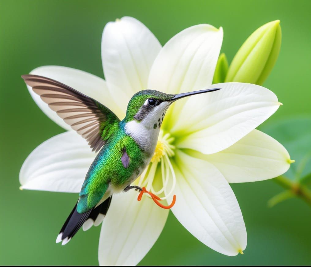 Vibrant Hummingbird in Oversized Honeysuckle Bloom