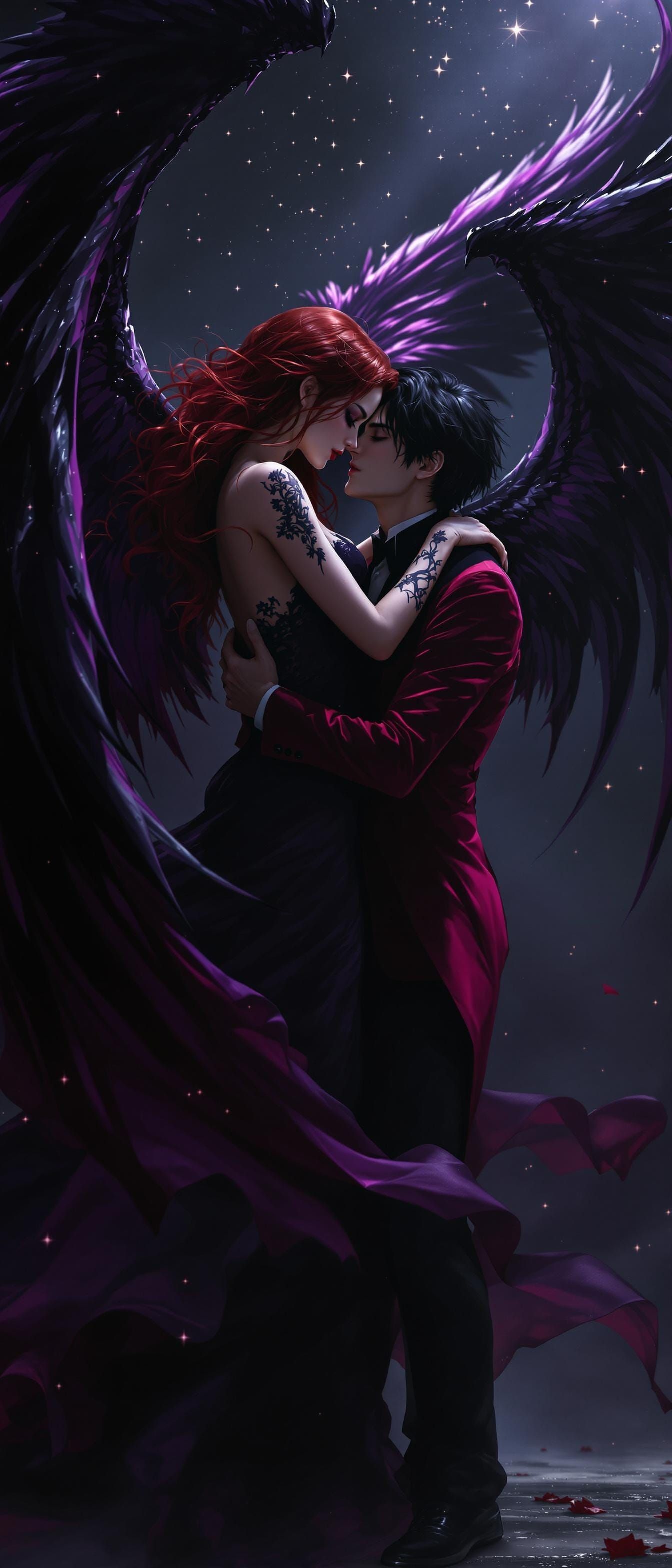 Gothic Angel of Death Embraces Demon in the Night