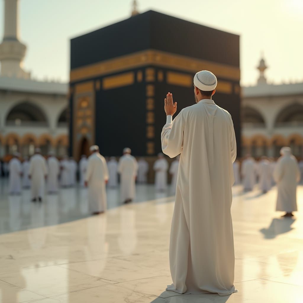Pilgrim in Reverent Prayer Before the Majestic Kaaba
