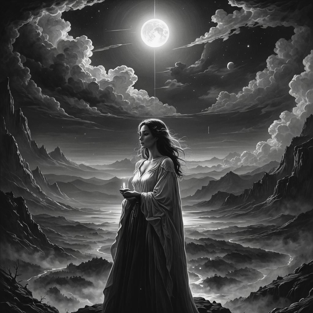 Dark Fantasy Graphics in Black and White Style