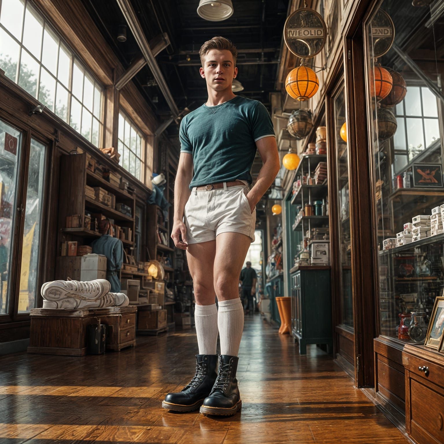 1950s Young Man in Football Shorts, Digital Painting