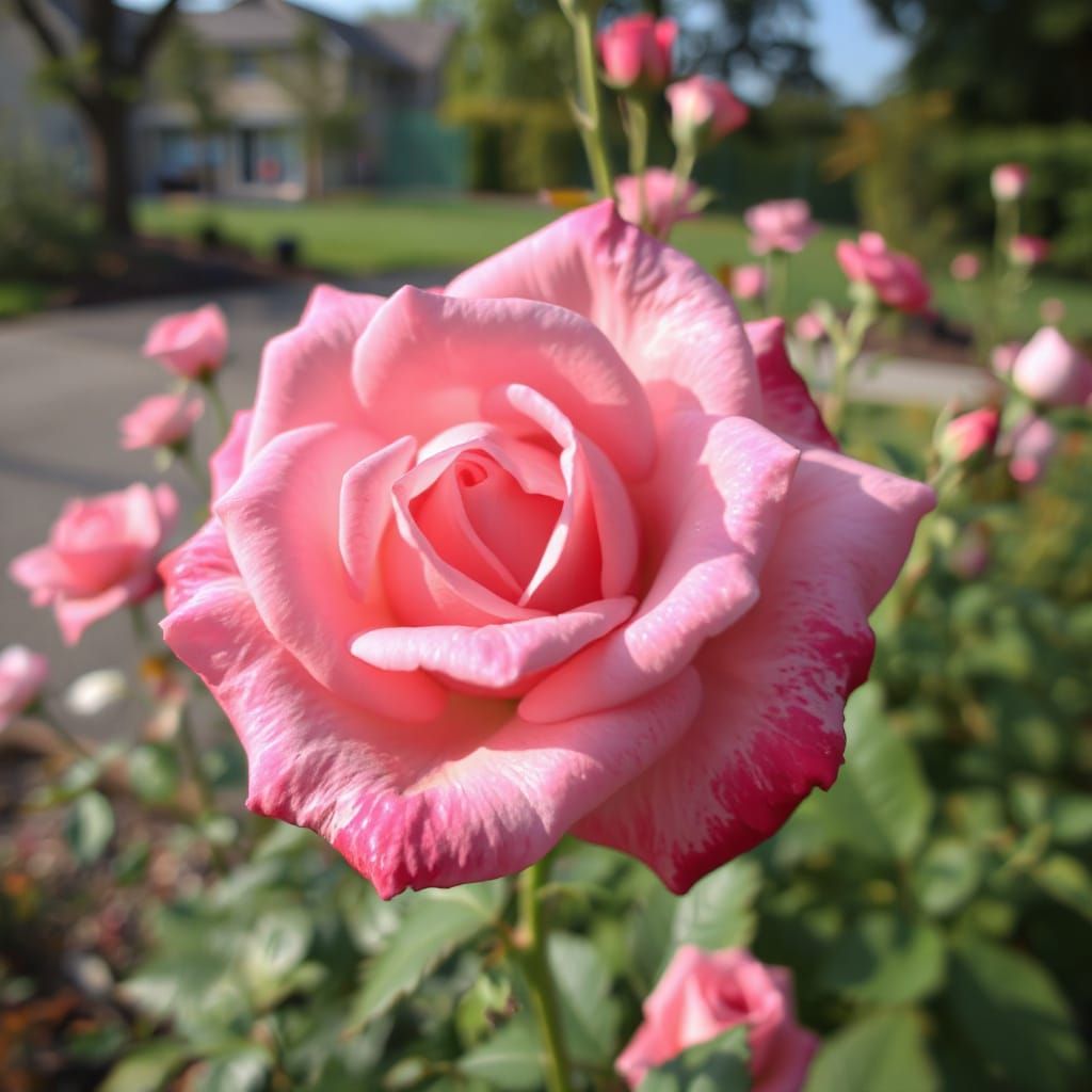 Ethereal Rose Blooms Above Vibrant Garden