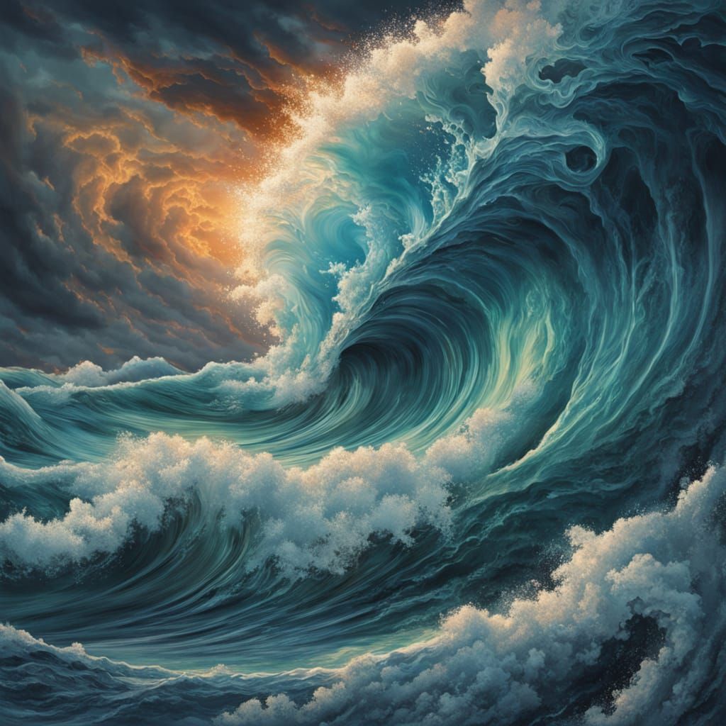 Stormy Sea Captured Within Glass, Hyperrealistic Concept Art