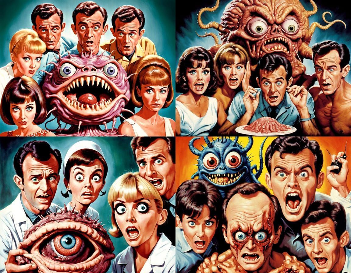 Surreal Horror Movie Poster in a Grotesque 1960s Style