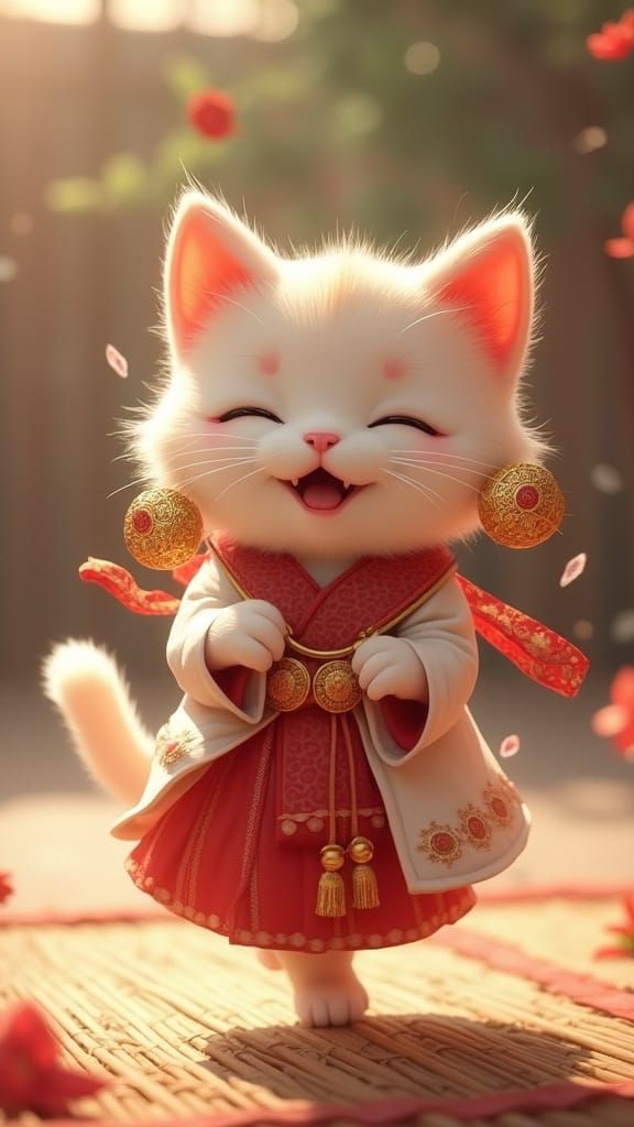 Cat in Mekhela Chador: 3D Anime Art