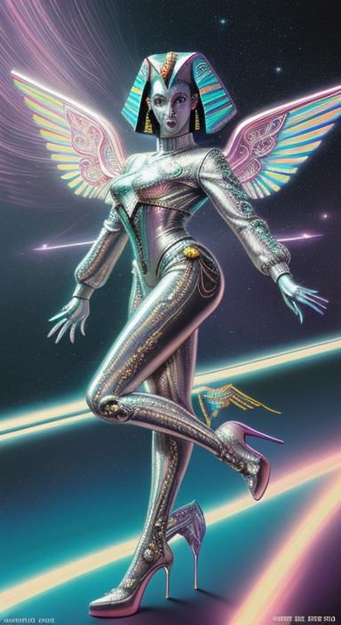Retro-Futuristic Space Girl Illustration in Sorayama Style
