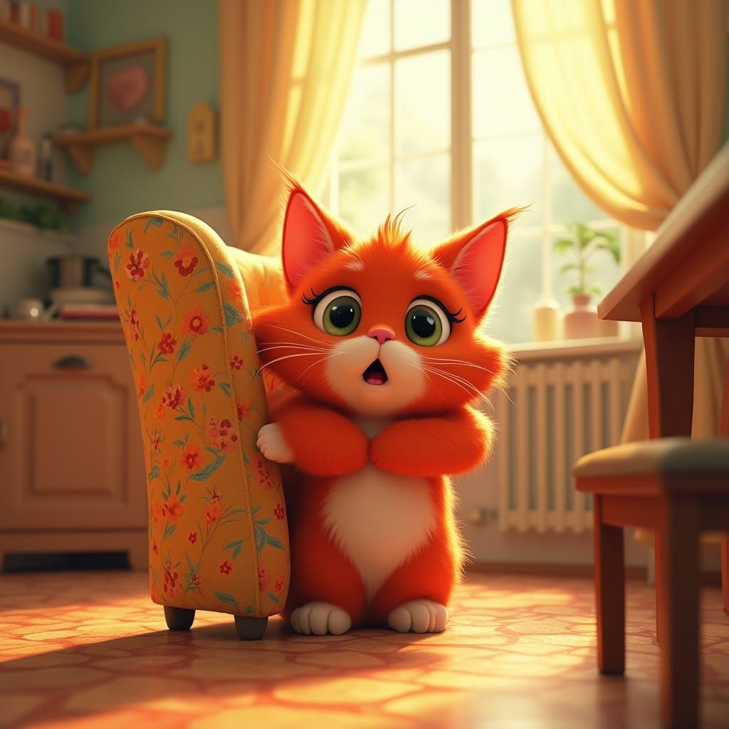 Red Cat with Giant Cheeks in 3D Cartoon Style