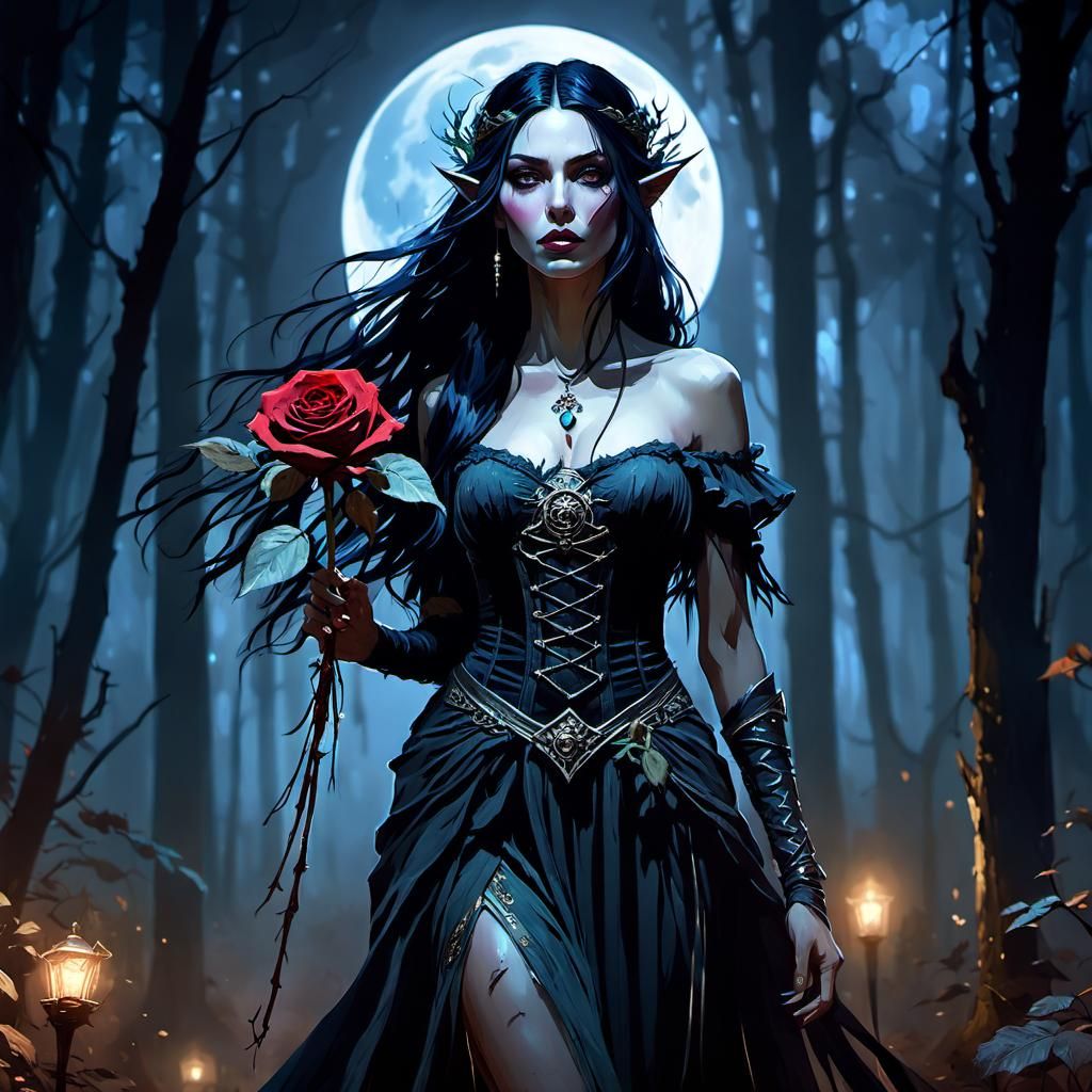 Eerie Elf in Dark Forest: Graffiti Art Style