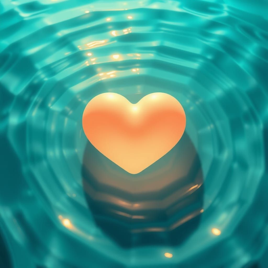 Glowing Heart Immersed in Turquoise Water