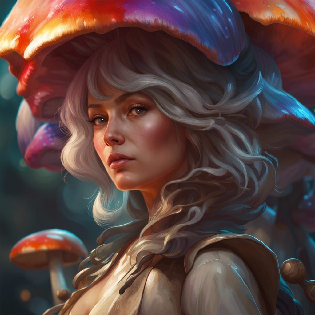 Detailed Mushroom Portrait in Art Nouveau Style