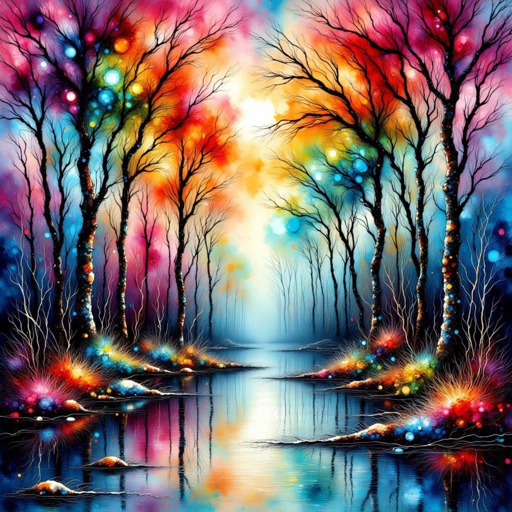 Kaleidoscopic Spectrum Grove in Mixed Media