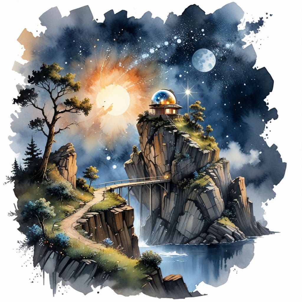 Serenity in the Starry Night: Watercolour Observatory on Cli...