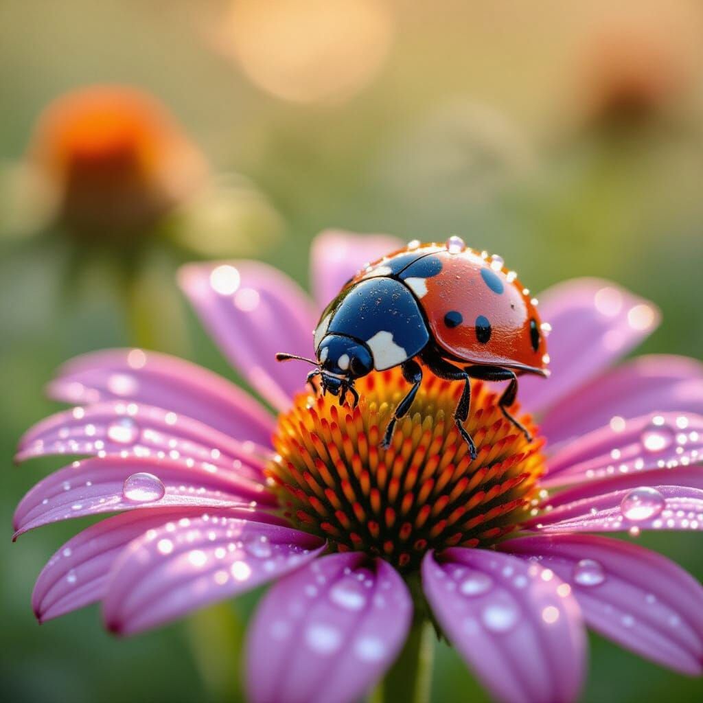 Impressionist Macro Photograph of a Dewy Ladybug