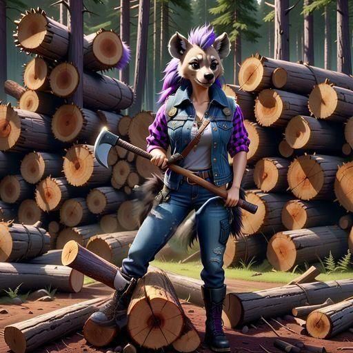 Furry Hyena Lumberjack in Hyperdetailed 3D Render