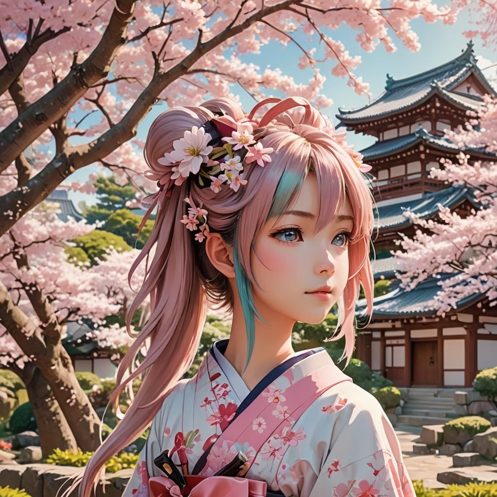 Sakura Miku Anime Portrait in Serene Garden