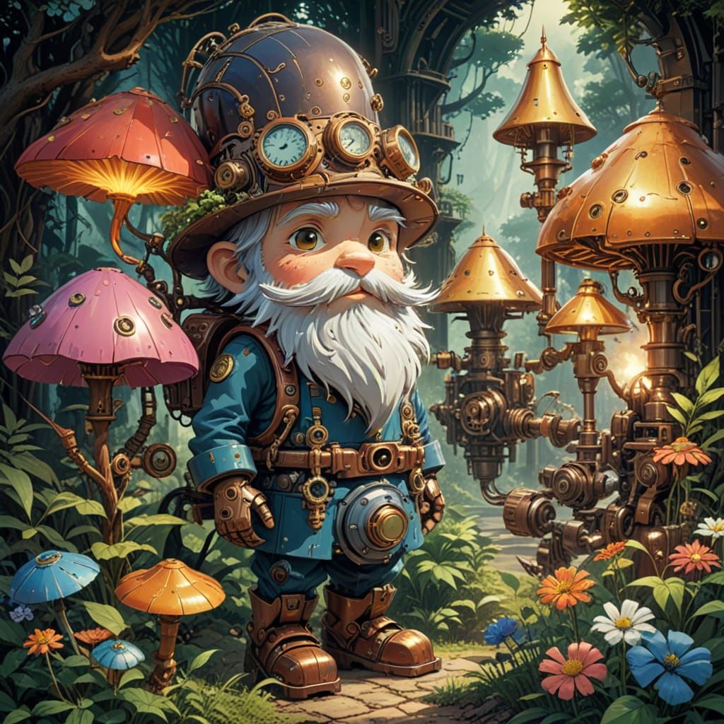 Whimsical Steampunk Leprechaun in Enchanted Forest
