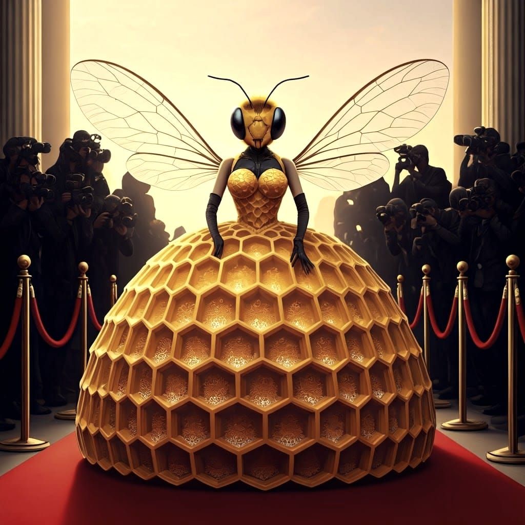Bee in Ballgown Struts Red Carpet in Paparazzi Photograph