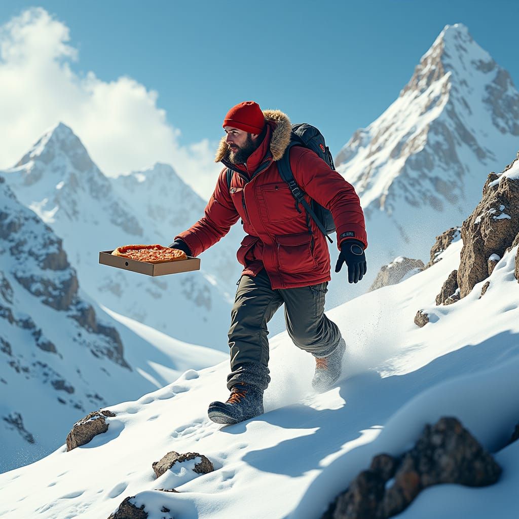 Pizza Delivery on Everest: Digital Concept Art