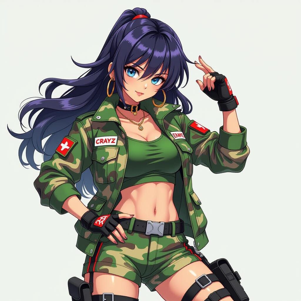Anime Soldier in Military Camo, Cel-Shaded 3D Render