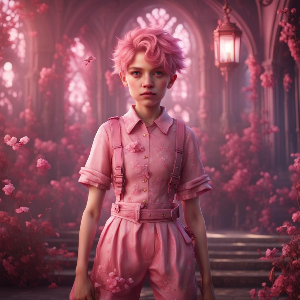 Girly Boy in Pink: Detailed Fantasy Concept Art