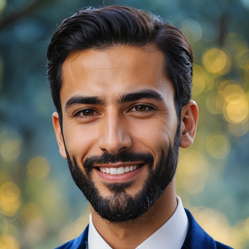Elegant Iranian Man in Blue Velvet Suit