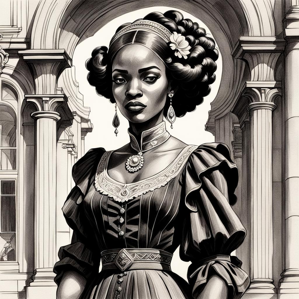 Black Woman in Germany: Art Deco Pencil Sketch