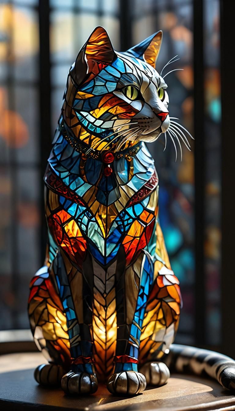 Stained Glass Cat in Sunlight