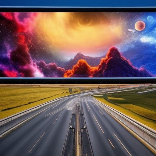 Colorful Universe Billboard on Highway: Digital Matte Painti...