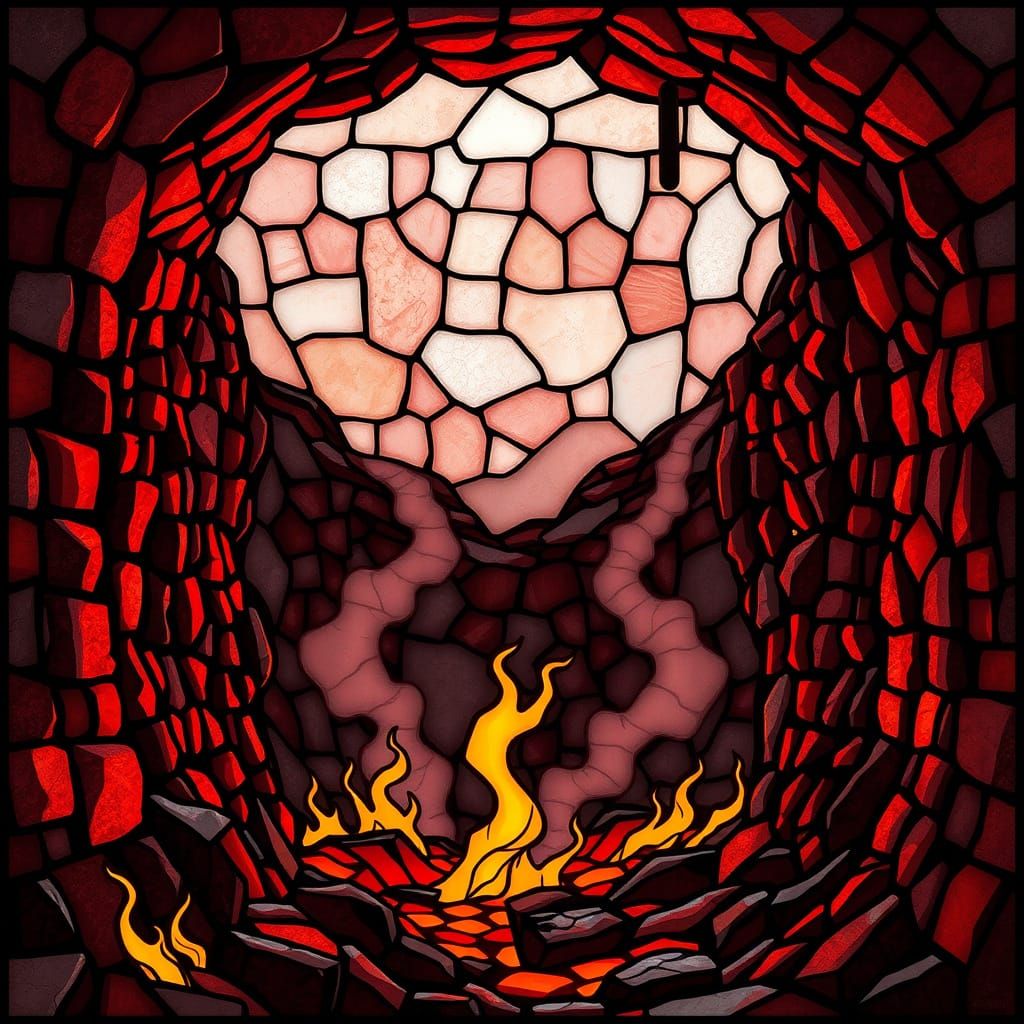 Stained Glass Hellish Lava Landscape