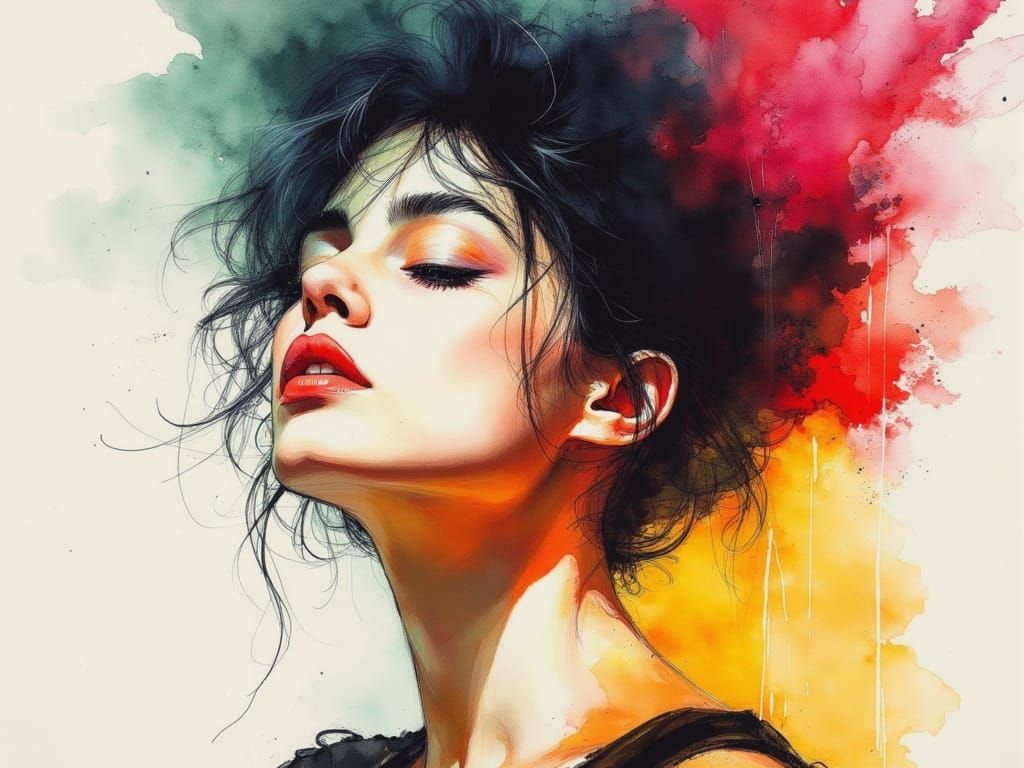 <lora:Navitas:1.0>with an emphasis on randomness, a contemporary watercolor painting in the style of Keith Mallett and W...